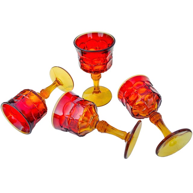 Antique Textured Glasses With Red & Orange Color Variation - Set of 4 For Sale In New York - Image 6 of 8