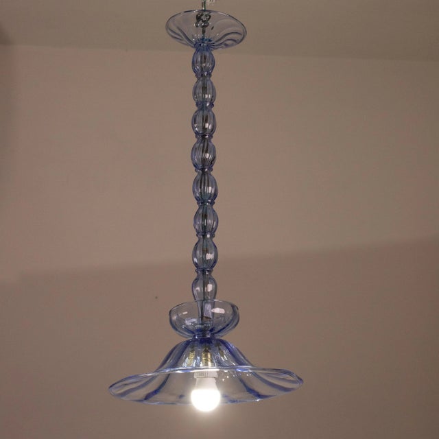 Glass 1970s Murano Blue Pendant, Attributed to Venini, Doge Model For Sale - Image 7 of 11