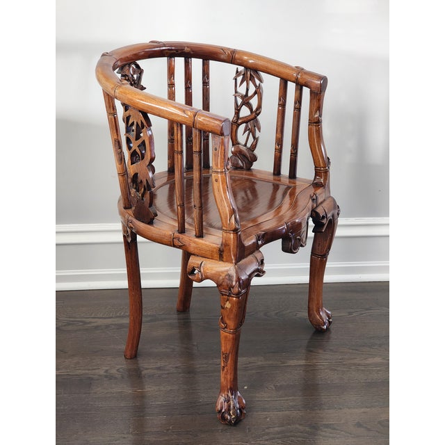 Brown Hand Carved Wood Horseshoe Armchair For Sale - Image 8 of 8