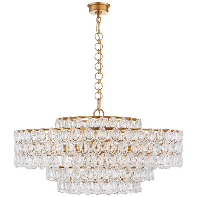 AERIN for Visual Comfort Signature Liscia Large Chandelier in Gild with Crystal For Sale