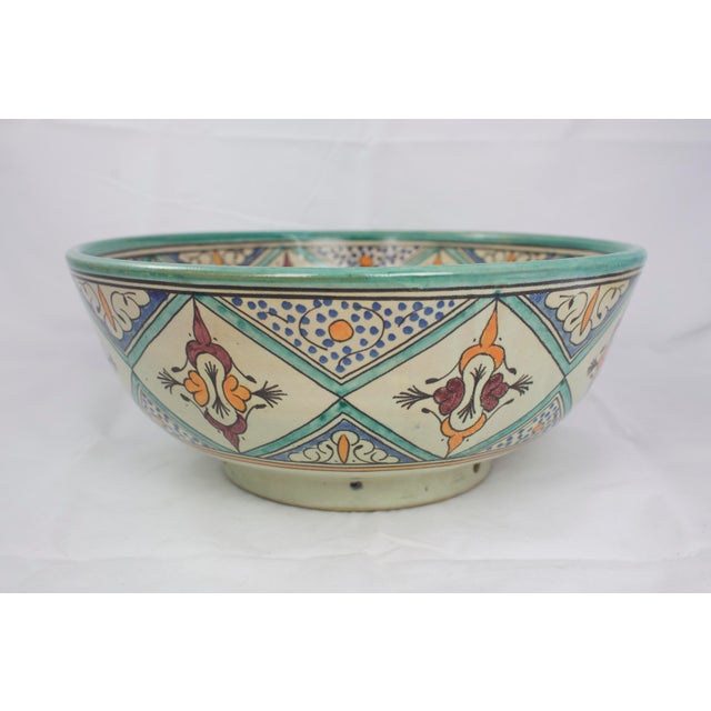 Mid 20th Century Vintage Large Moroccan Pottery Bowl For Sale - Image 5 of 9