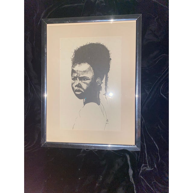 1970s Black Art Framed Black and White Portrait Drawing of a Young Person For Sale In Miami - Image 6 of 12