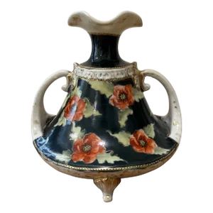 Antique Early Nippon Hand Made Porcelain Double Handle 3 Footed Hand Painted Vase