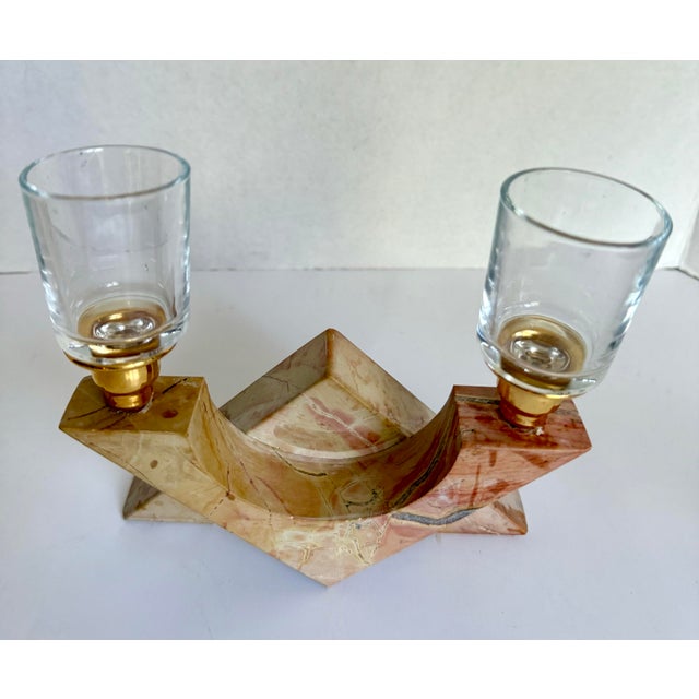 Vintage Postmodern Pink Marble Sculptural Double Candle Holder For Sale - Image 9 of 9