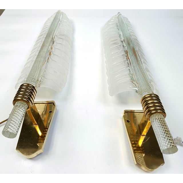 Metal Large Brass and Crystal Sconces attributed to Andre Arbus and Veronese, 1950s, Set of 2 For Sale - Image 7 of 13