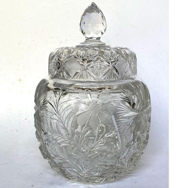 American Brilliant Cut Glass Cornflower Covered Jar and Underplate For Sale In Denver - Image 6 of 10