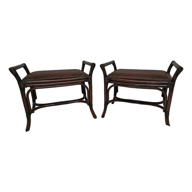 Pair of Rattan Benches Made in Phillipines Tobacco Brown For Sale