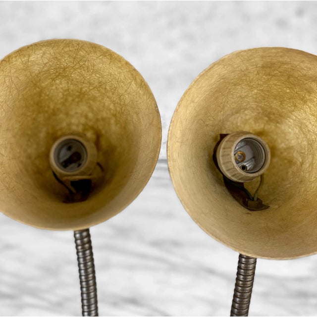 Mid-Century Modern Atomic Double Gooseneck Fiberglass Shade Table Desk Lamp For Sale - Image 6 of 10