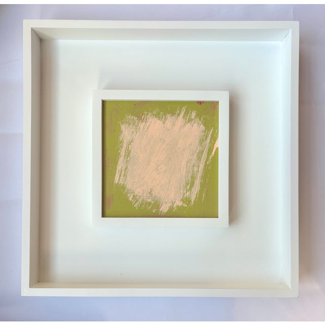 Sarah Trundle Sarah Trundle, Contemporary Abstract Framed Painting, "Enough Said: Pale Blue on Green" For Sale - Image 4 of 4