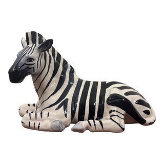 1950s Italian Mid-Century Hand-Painted Ceramic Zebra Sculpture For Sale