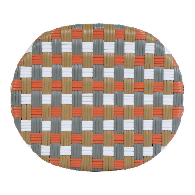 Wood Ballito 24.5 in. Seat Height Oval Rattan Counter Stool with Footrest, French Orange, Brown, Gray & White For Sale - Image 7 of 8