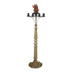 Early 18th Century Italian Carved Wood and Cast Iron Candelabra Candle Stand