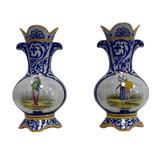 Earthenware Vases from Quimper, Late 1800s, Set of 2 For Sale
