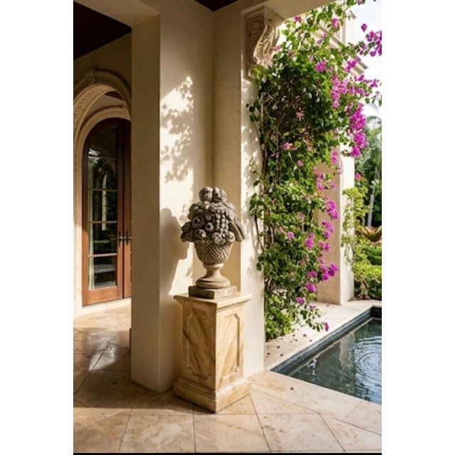 Vintage Classical Cast Stone Fruit & Floral Urn Finial / Garden Basket Sculpture For Sale - Image 11 of 11