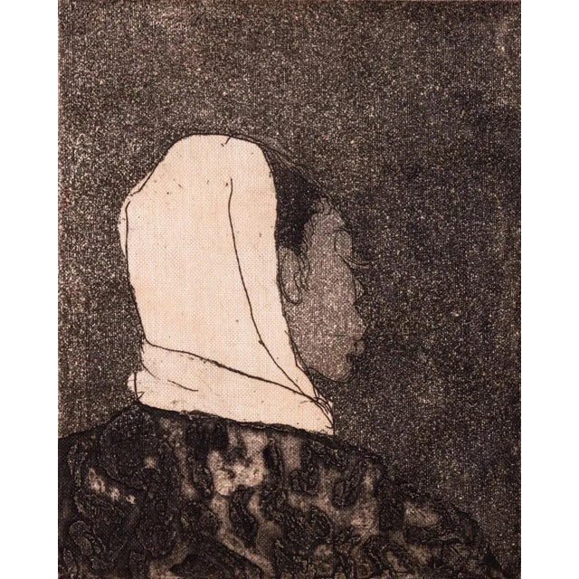 Modern Anne Marie Persov White Babushka Signed Modern Figurative Aquatint Etching 1961 For Sale - Image 3 of 6
