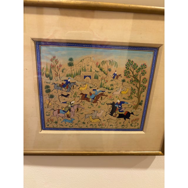 1940s Pair of Stunning Persian Miniature Paintings in Original Gold Frames For Sale - Image 4 of 8