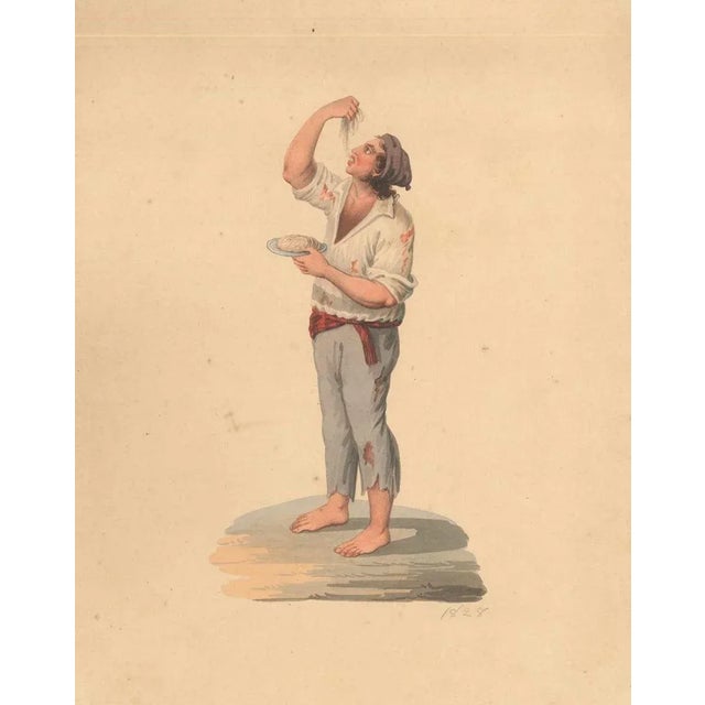 Man Eating Spaghetti is an original watercolor on ivory-colored paper, realized by the old master Michela De Vito in 1828....