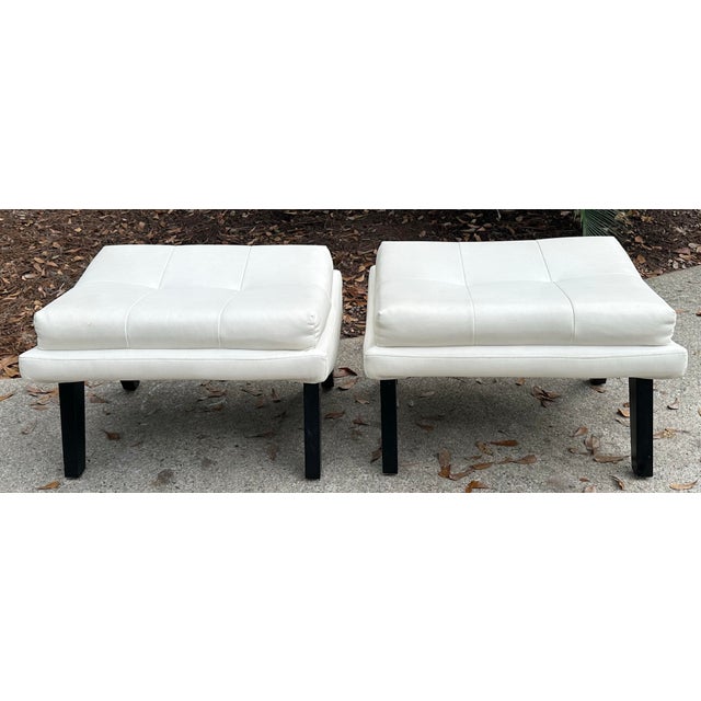 Post Modern White Leather Scoop Shape Ottomans, Pair For Sale - Image 9 of 10