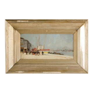 19th Century "Harbor During Date" Maritime Oil Painting Signed A. Michel, Framed For Sale