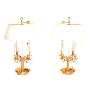 French Brass Bouillotte Table Lamps, 1960, Set of 2 For Sale