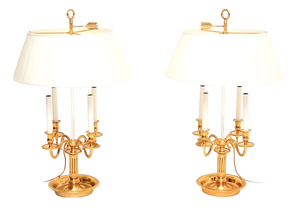 French Brass Bouillotte Table Lamps, 1960, Set of 2