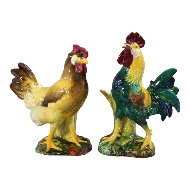 Pair of Jerome Massier Hen & Rooster Vases For Sale