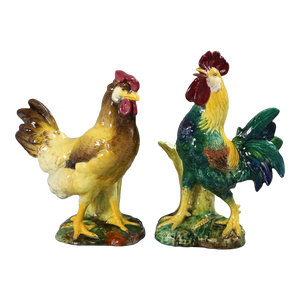 Pair of Jerome Massier Hen & Rooster Vases