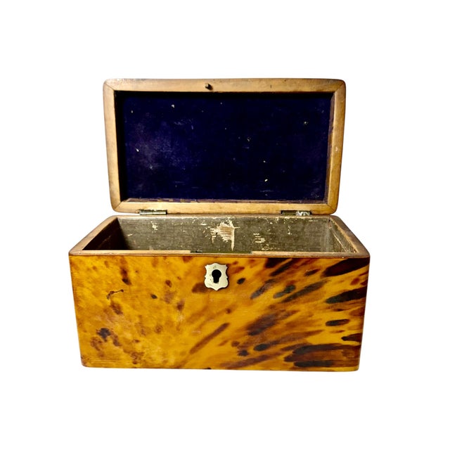 Wood 19th Century English Faux Tortoiseshell Tea Caddy For Sale - Image 7 of 10