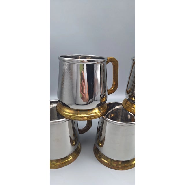 LastChance!Vintage J S T Brass & Stainless Beverage Mugs - Set of 5 For Sale In Seattle - Image 6 of 9
