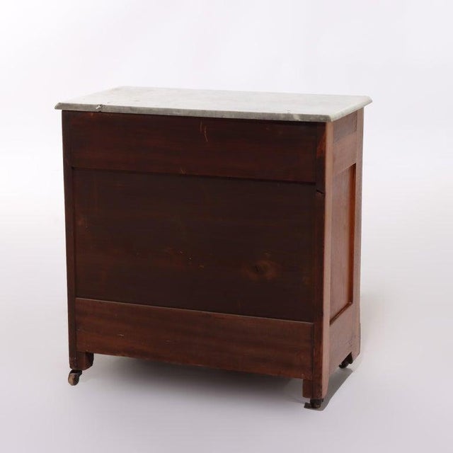 Wood Antique Eastlake School Walnut & Burl Three Drawer Marble Top Commode Circa 1890 For Sale - Image 7 of 9
