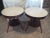 Midcentury pair of Mersman Atomic Style end tables. They are stamped on the bottom. "Mersman"with wood body and with brass...
