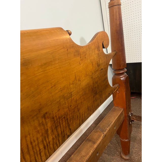 Tiger Maple Colonial Virginia Acorn Full Bed Frame 1800's For Sale - Image 10 of 12
