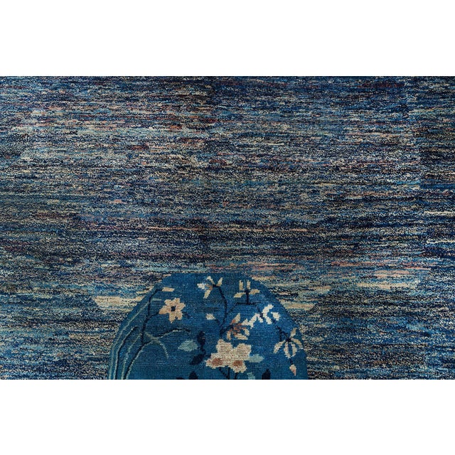 Textile Doris Leslie Blau Vintage Chinese Floral Navy Blue Hand-Knotted Wool Rug For Sale - Image 7 of 10