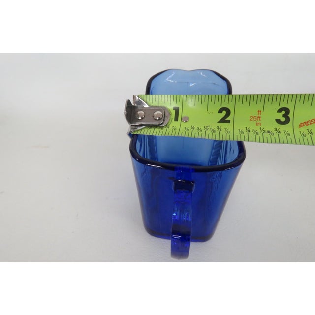 Mid 20th Century Hazel Atlas Cobalt Blue Glass Sugar Bowl and Creamer Set Chevron Pattern For Sale - Image 11 of 14