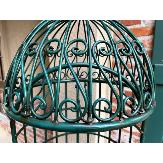 Vintage French Bistro Wine Rack Iron Birdcage Green Tall Patio Bar 21 Bottle For Sale - Image 15 of 18