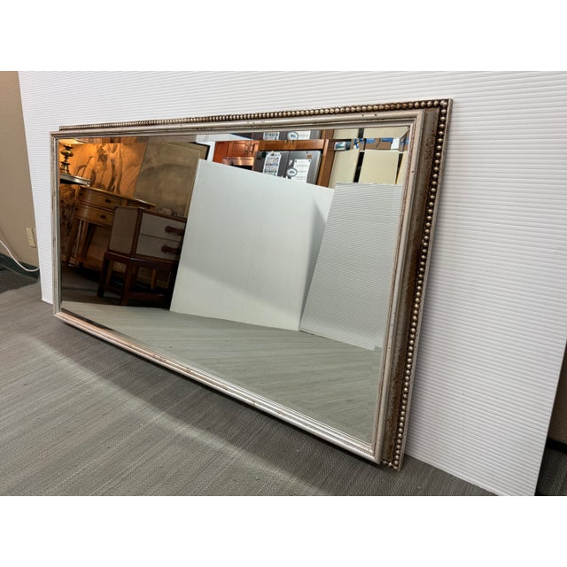 Neoclassical Antiqued Silver Finish With Bead Trim Wall Mirror For Sale - Image 3 of 12