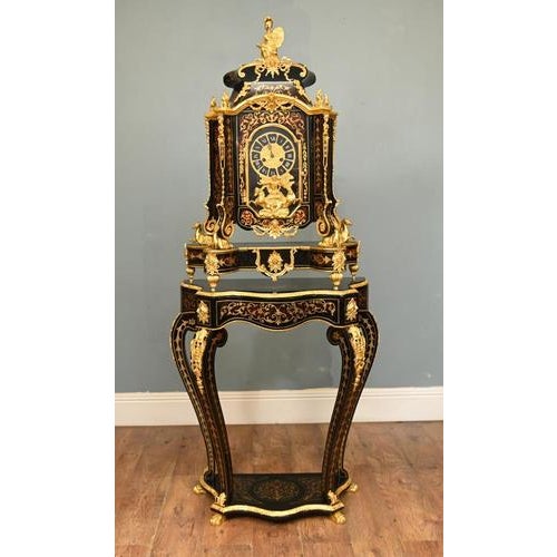 French Boulle Style Mantel Clock with Pedestal Stand For Sale - Image 16 of 16