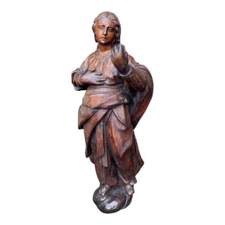 19th Century Spanish Carved Wood Figural Sculpture of a Saint For Sale