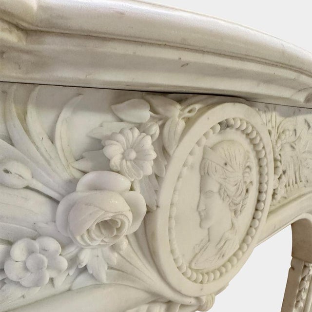 Louis XIV French Statuary White Marble Fireplace Mantel, 1850s For Sale - Image 4 of 15