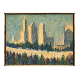 Vintage Veda Walsh Signed Original Cityscape Oil Painting For Sale