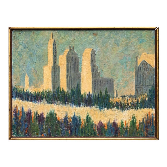 Vintage Veda Walsh Signed Original Cityscape Oil Painting For Sale