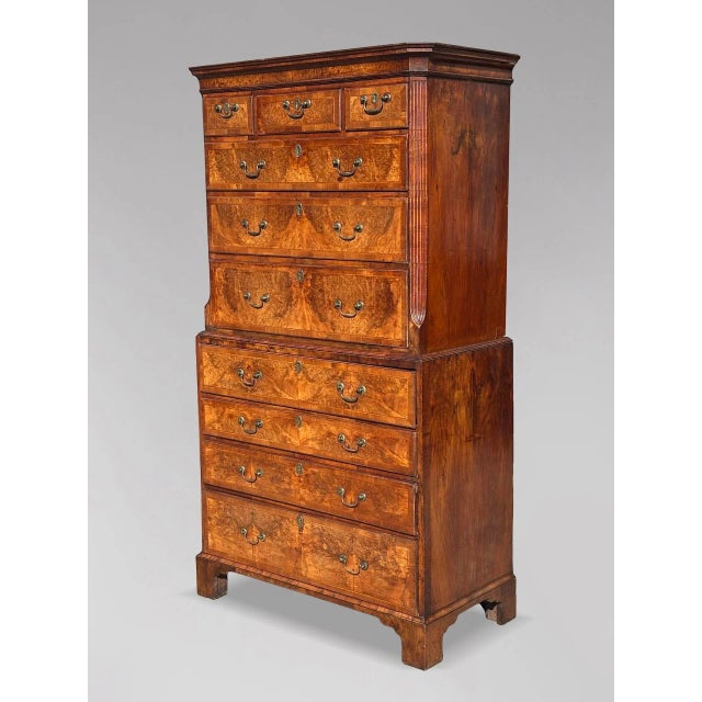 Antique George II Burr Walnut Chest on Chest, 1760 For Sale - Image 11 of 13