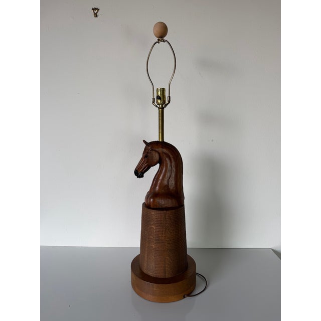 Wood Vintage Equestrian Carved Wooden Horse Table Lamp For Sale - Image 7 of 12