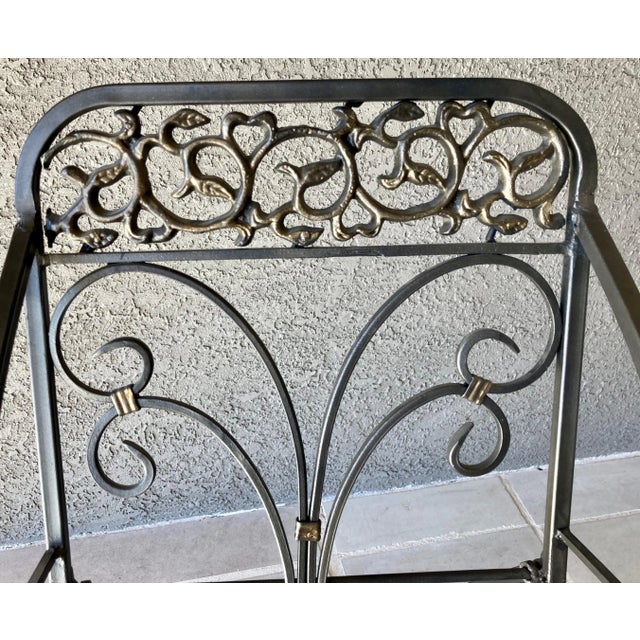 Metal Late 20th-Century Spanish Revival-Inspired Steel & Cast Iron Easel Back Floor Media Stand For Sale - Image 7 of 13