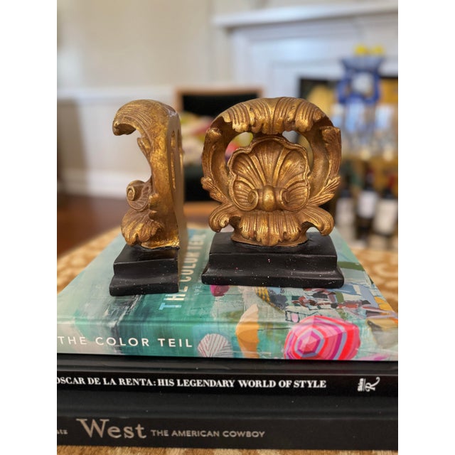 Pair of Late 20th Century Hollywood Regency Gold Gilt Scroll and Shell Bookends For Sale - Image 10 of 10