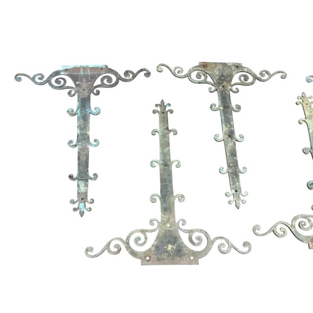 Set of 6 Vintage Ornate Wrought Metal Door Strap Hinge Covers Architectural Salvage For Sale - Image 9 of 12