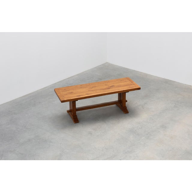 Vintage Oak Trestle Table with Pegged Stretcher, France, 1950s For Sale - Image 9 of 18