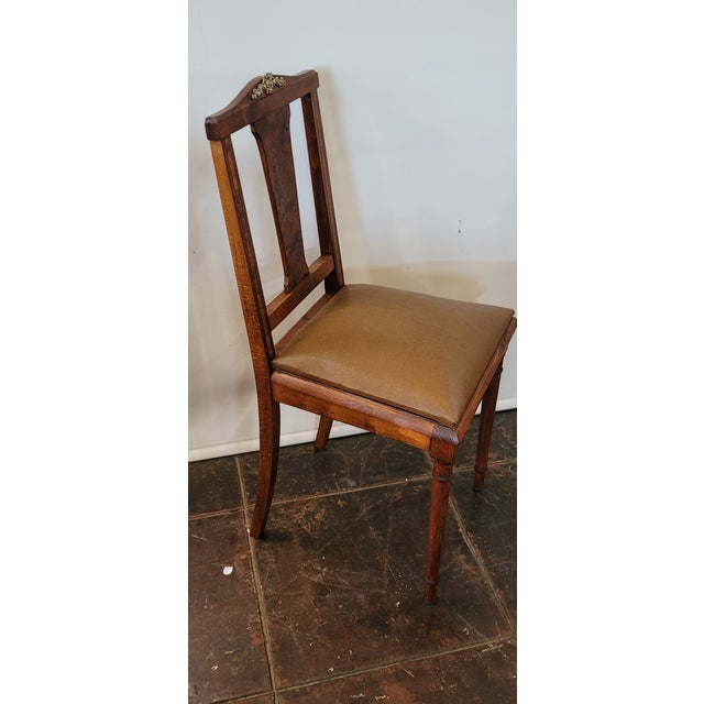 French Antique French Empire Napoleonic 4 Dining Chairs Inlaid Wood and Ormolu For Sale - Image 3 of 7