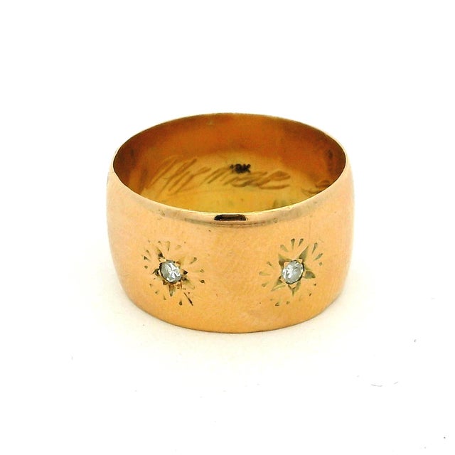 Late 19th Century Antique Victorian 18k Gold Double Diamond Star-Set Gypsy Cigar Band Ring, Size 9 For Sale - Image 5 of 11