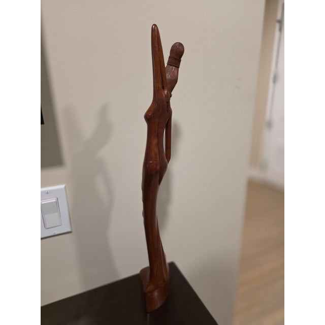 Art Deco Large 21" Mid-Century Balinese Art Deco Macassar Ebony Wood Elongated Maiden Sculpture by a.a. Fatimah For Sale - Image 3 of 12